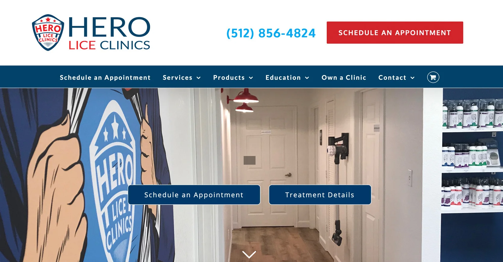 The Hero Lice Clinics website