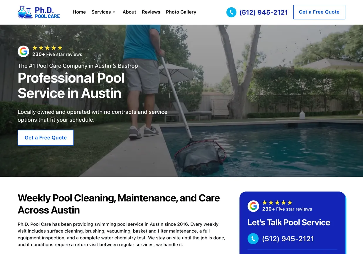 PhD Pool Care website