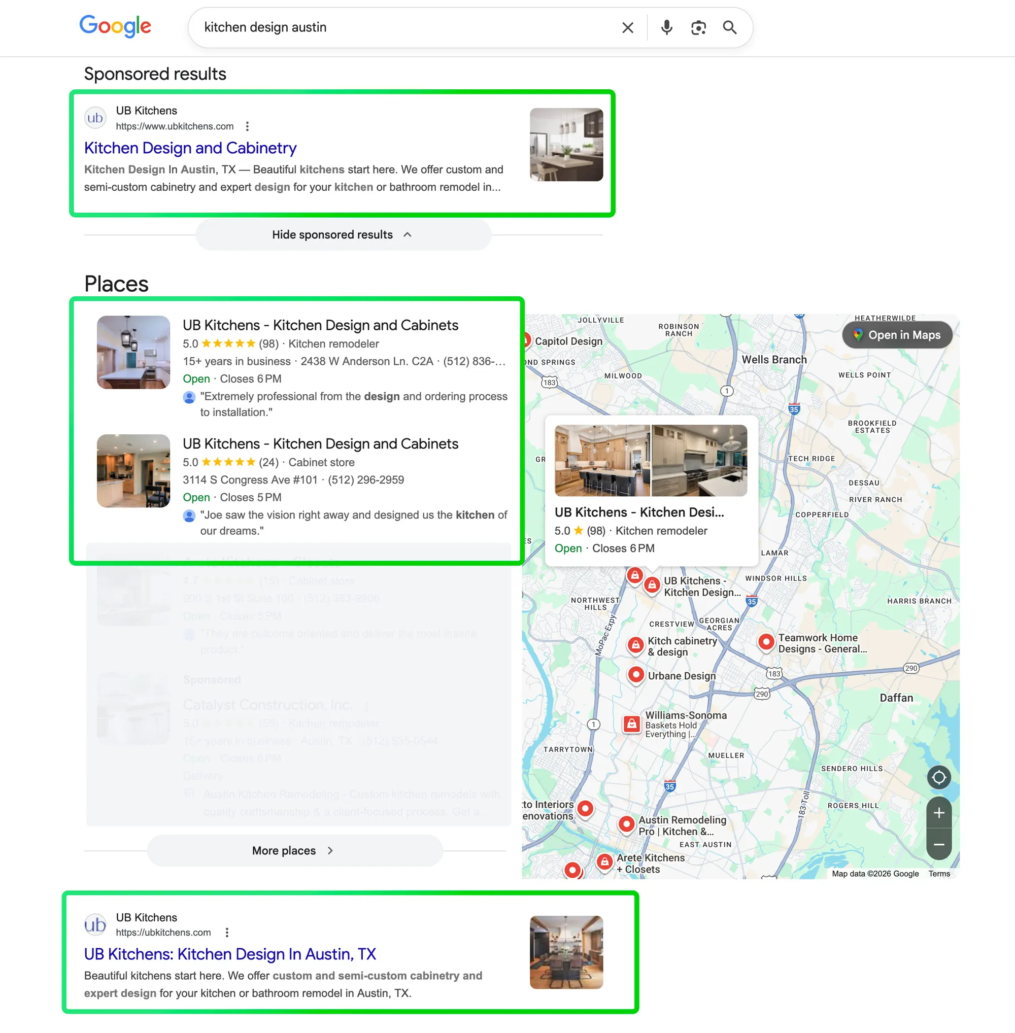 Local maps SEO ranking results