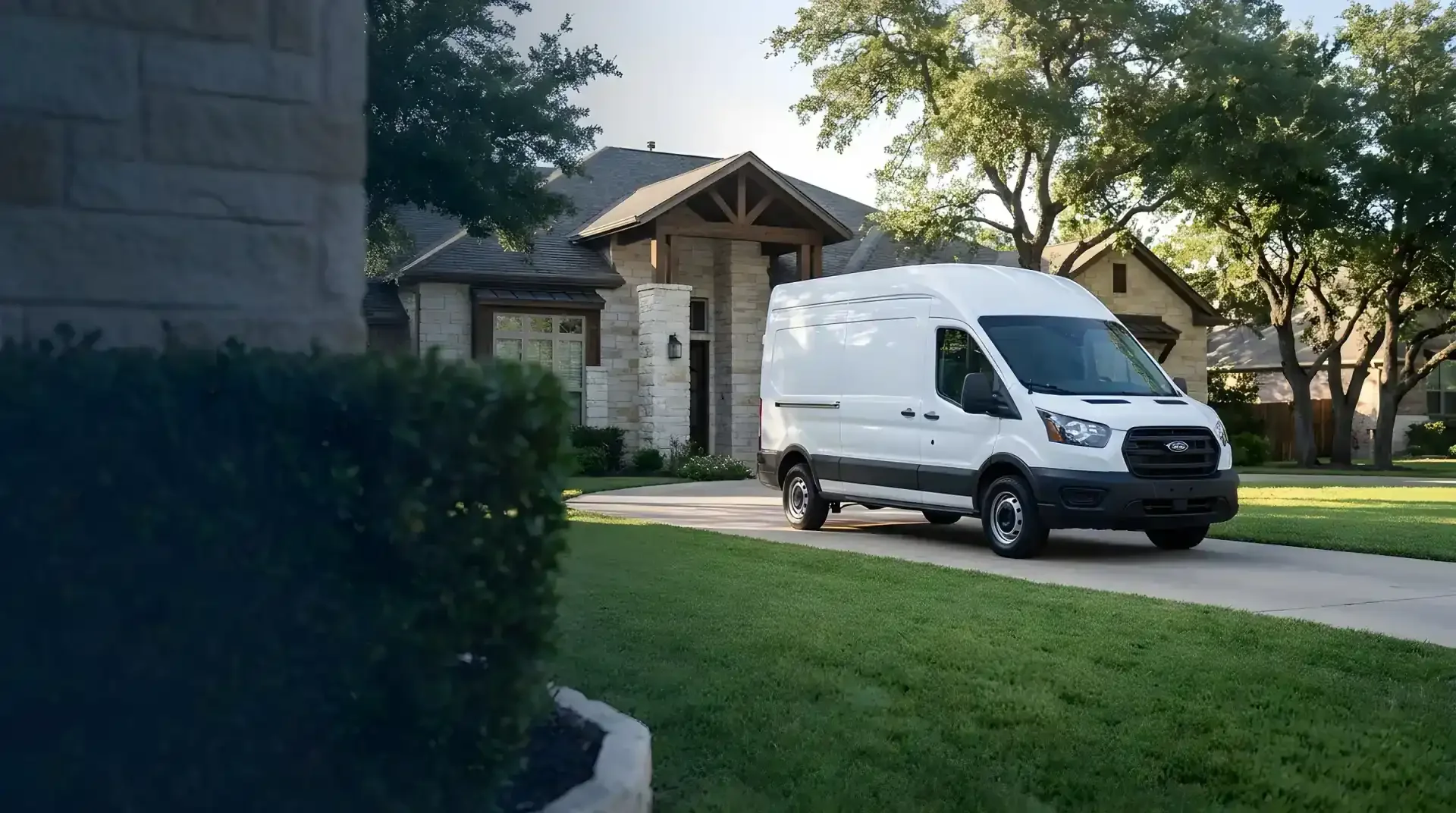 Service van parked in a home driveway