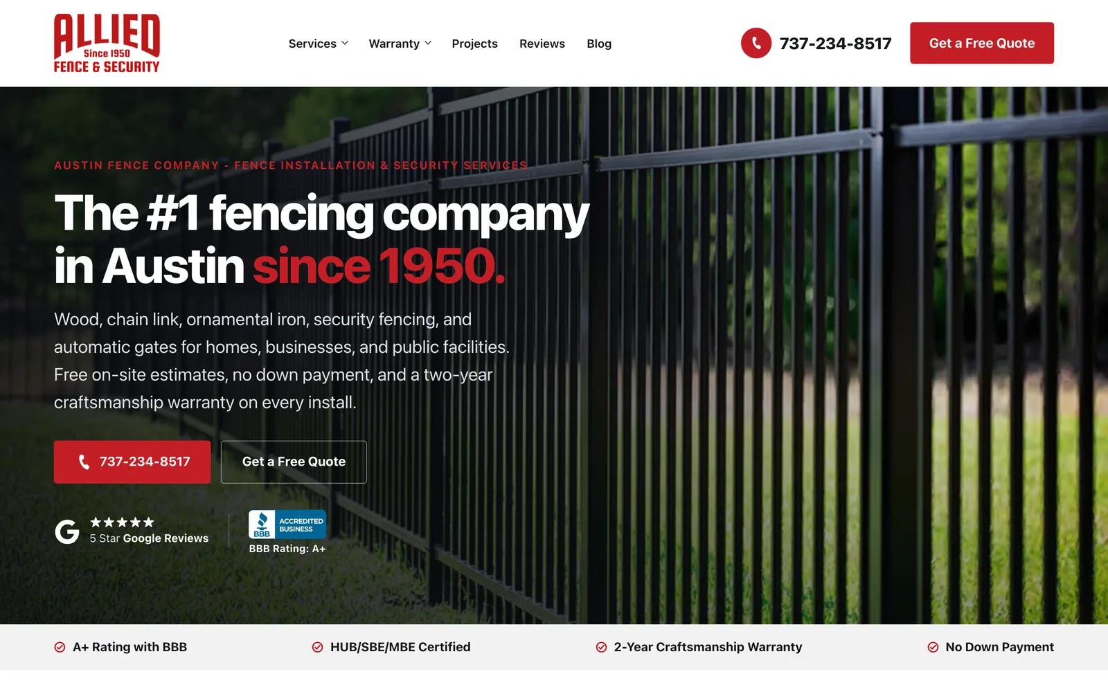 Allied Fence & Security homepage