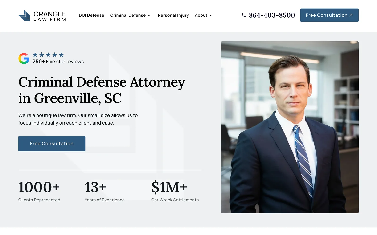 Crangle Law Firm homepage