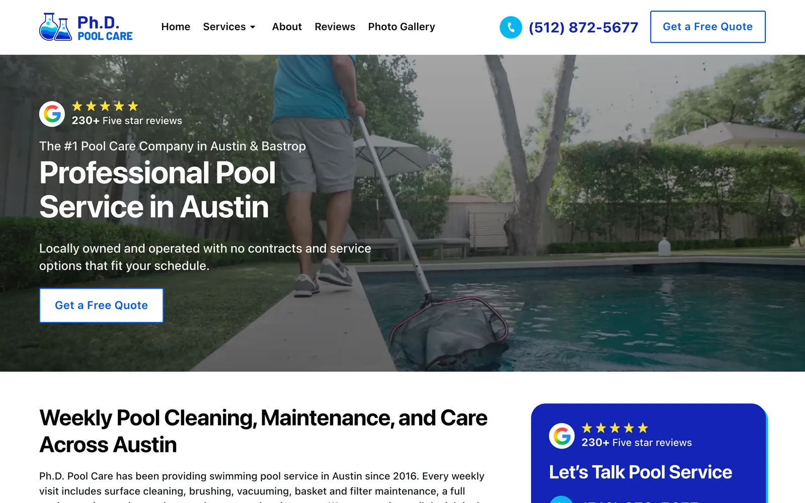 Ph.D. Pool Care homepage