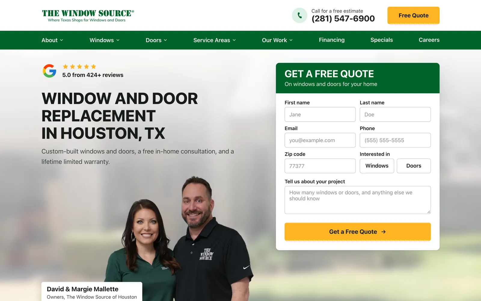 The Window Source homepage