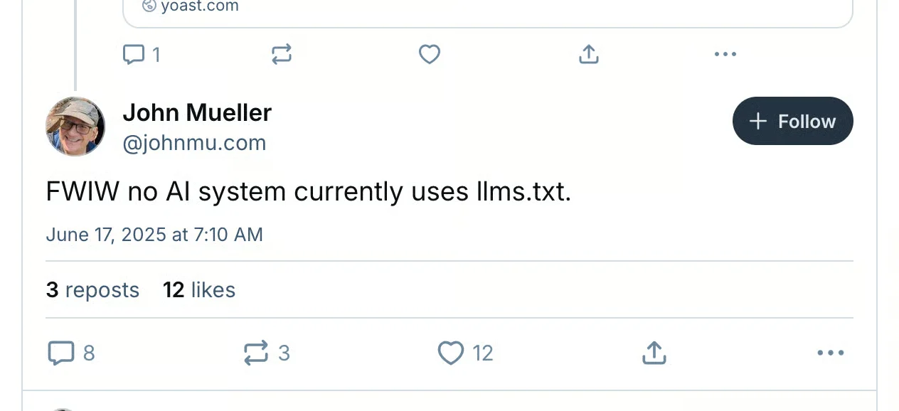John Mueller comment about llms.txt